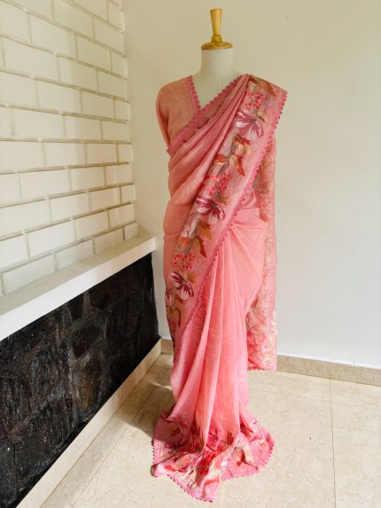 Crush silk organza with floral embroidery