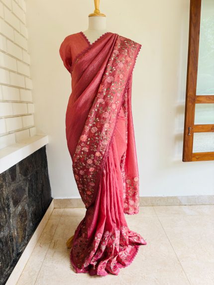 Premium organza crush silk embroidered saree